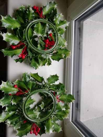 Fake holly decorations x 2