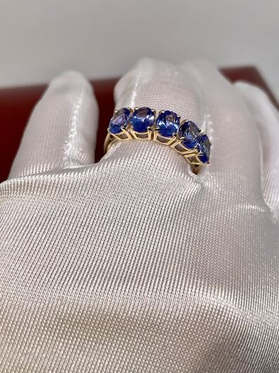 Gold 9K (375) Yellow Gold Premium Tanzanite 5 Stone Ring 4.00 Ct.
