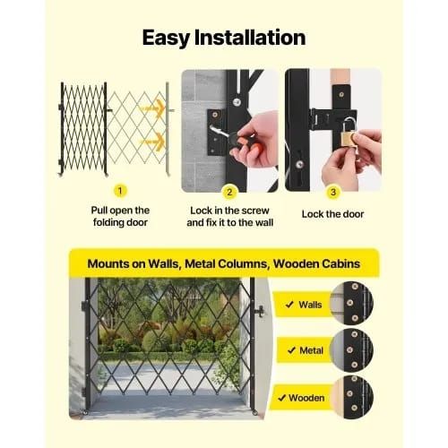 Single Folding Security Gate, Lockable Scissor Gate with 360 Swivel Casters, Outdoor Barricade Steel Retractable Gates, for Entry Security, Garage