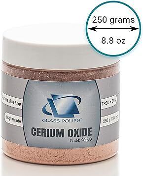 Glass Polish 90008 Cerium Oxide High Grade Glass Polishing Powder - TREO 85% - 3.5 microns - 250 Grams