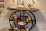 Narrow Console Table for Hallway 4-Tier Rustic Sofa Table with Circle Metal Base Industrial Wooden Entryway Table with Storage Shelves for Living Room Foyer
