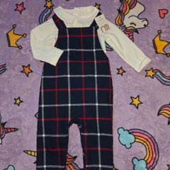3-6m, New Checkered Dungarees with Bodysuit