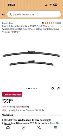 Bosch Automotive Aerotwin A930S Front Windscreen Wipers, 600 mm/475 mm, 2-Piece,