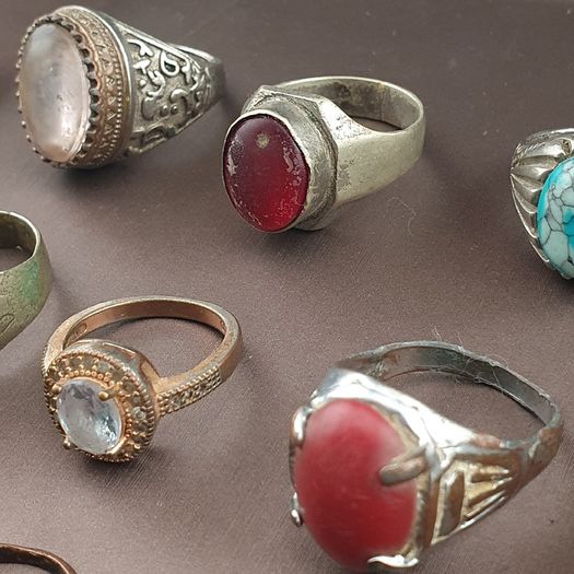 Antique Handmade Mix Brass with Mix Stone Glass Rings Lot Of 15