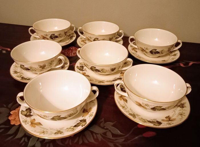 Royal Doulton Larchmont 7 x Two Handed Soup Bowl and Saucer