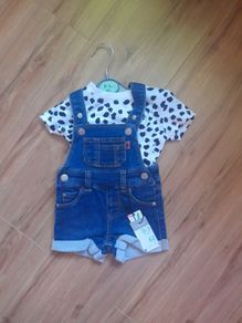 Stacey solomon baby denim dungaree shorts with t shirt