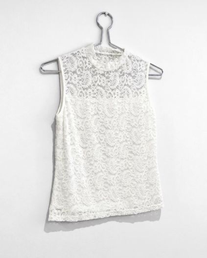 Pre Owned White Floral Lace High-Neck Shell Top