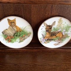 A pair of Decorative China 8 inch Wildlife picture plates fox and deer