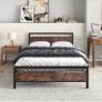 Double Bed Metal Platform Bed Frame with Wooden Headboard Image 2