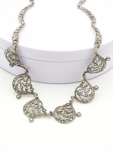 925 Vintage Sterling Silver & Marcasite Gothic Art-Nouveau Style Necklace