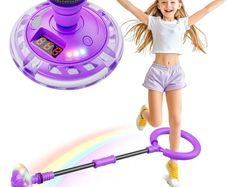 Ankle Skip Ball for Kids with Counter, Timer, Cal Calculator, Girl Birthday Gifts for Age 5 6 7 8 9 10+, Rechargeable Foldable Sports Toy Skip it Toy for Kids Xmas Present