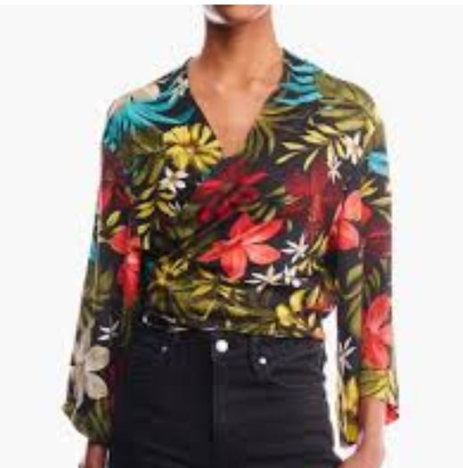 Multi Floral Wrap Long Sleeve Top   Stradivarius, Size M