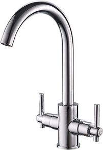 Kitchen Mixer Tap Dual Lever Monobloc Swivel Spout Chrome Sink Taps Brass with UK Standard Fittings