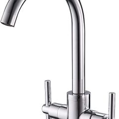 Kitchen Mixer Tap Dual Lever Monobloc Swivel Spout Chrome Sink Taps Brass with UK Standard Fittings
