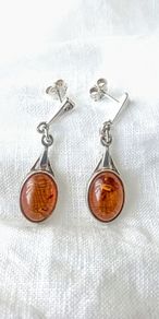 Natural amber sterling silver drop earrings