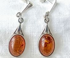 Natural amber sterling silver drop earrings