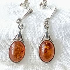 Natural amber sterling silver drop earrings