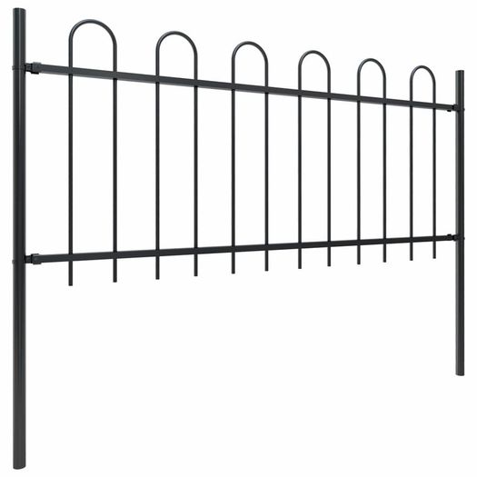 Garden Fence with Hoop Top Steel 11.9x0.8 m Black