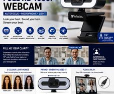 VERBATIM Full HD 1080P Autofocus Webcam with Microphone & LED Light - Professional Streaming & Video Call Camera