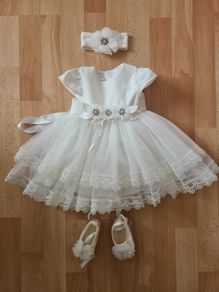 Christening baptism dress 0-3 month with headband, shoes and jacket