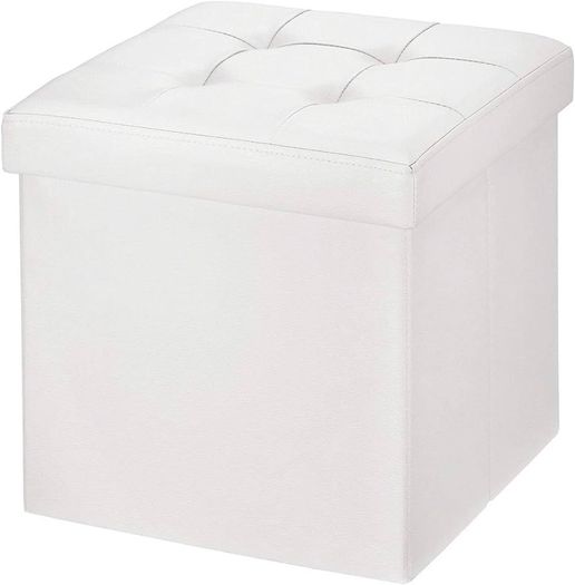 NEW SALE | Folding Ottoman Storage Box with Lid, Faux Leather Footstool Toy Storage Box Storage Seat 38 x 38 x 38 cm