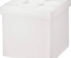 NEW SALE | Folding Ottoman Storage Box with Lid, Faux Leather Footstool Toy Storage Box Storage Seat 38 x 38 x 38 cm