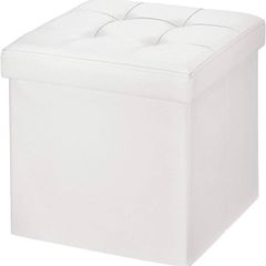 NEW SALE | Folding Ottoman Storage Box with Lid, Faux Leather Footstool Toy Storage Box Storage Seat 38 x 38 x 38 cm