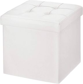 NEW SALE | Folding Ottoman Storage Box with Lid, Faux Leather Footstool Toy Storage Box Storage Seat 38 x 38 x 38 cm