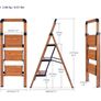 Step Ladder 3-Step Woodgrain Finish Aluminum Folding Ladders Anti-slip Sturdy Foldable Ladder Step Stool for Kitchen Home Office Libaray Image 2