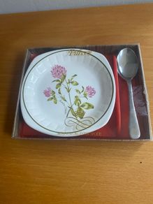 Vintage Royal Worcester Palissy dish with a spoon in original box