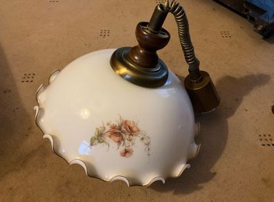 Pendant Lamp with FloralMotif Shade 1970s