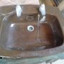 Cast iron brown bath with fittings, brown Royal Dalton toilet and cistern, brown wash hand basin with taps. Image 6