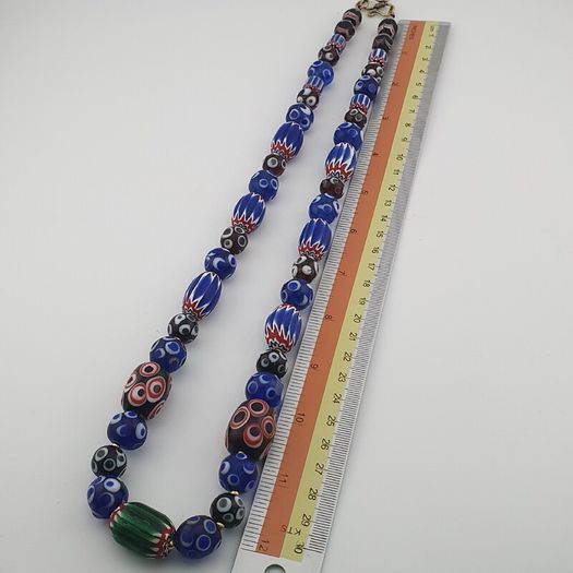 Vintage Venetian Style Mix Thousand Eyes & Chevron Glass Beads Necklace