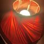 Vintage Lamp Red Shade Mahogany Dipped Base Image 5