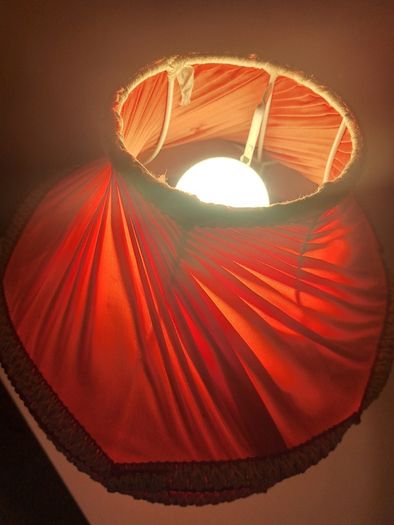 Vintage Lamp Red Shade Mahogany Dipped Base