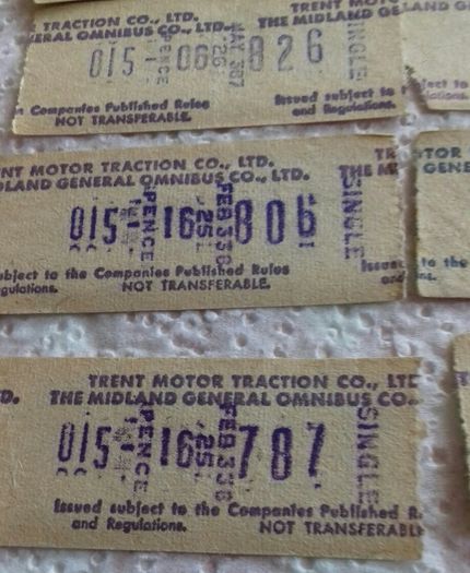 Used 1970s Trent Traction Co Bus Tickets( FREEPOST  )