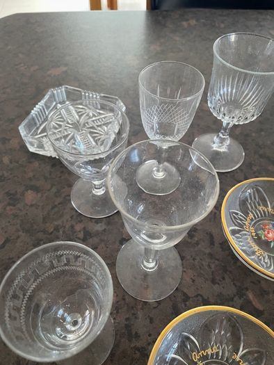 1950s Glassware JOB LOT. Napkin rings etc, sherry glasses,