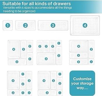 NEW SALE |  25 Pack Desk Drawer Organiser with 4 Size Makeup/Fridge Organiser, Plastic Storage Drawers for Kitchen, Bedroom, Office, Utensils