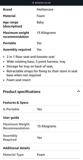 Mothercare baby booster seat