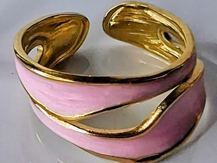 Double Layer Geometric Pink & Gold Open Ring