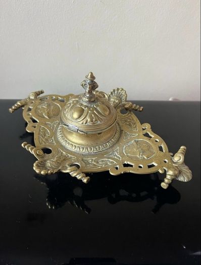 Vintage brass inkwell