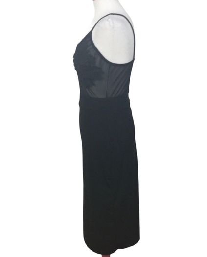Ladies Black Sexy Strappy Pencil Dress With Embroidered Floral Chest Area Uk 8 includes postage