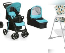 hauck Shopper SLX Travel System Trio Set 3-in-1 Combination Pushchair / Up to 25 kg / Carrycot with Mattress, Cosy Car Seat & Graco SnackEase quick one-hand folding highchair