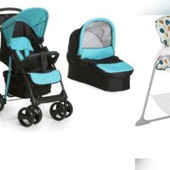 hauck Shopper SLX Travel System Trio Set 3-in-1 Combination Pushchair / Up to 25 kg / Carrycot with Mattress, Cosy Car Seat & Graco SnackEase quick one-hand folding highchair
