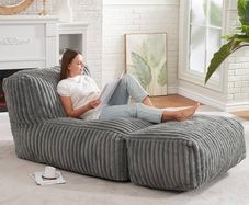 Big Bean Bag Lounger Chairs Large Beanbag Chair for Adults Bean Bag Sofa with Memory Foam Filled for Living Room, Bedroom or Balcony (Stripe Grey)