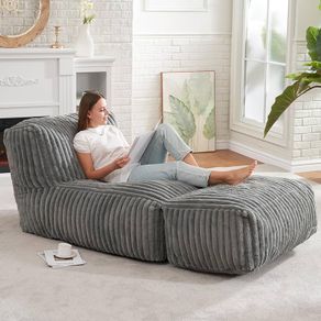 Big Bean Bag Lounger Chairs Large Beanbag Chair for Adults Bean Bag Sofa with Memory Foam Filled for Living Room, Bedroom or Balcony (Stripe Grey)