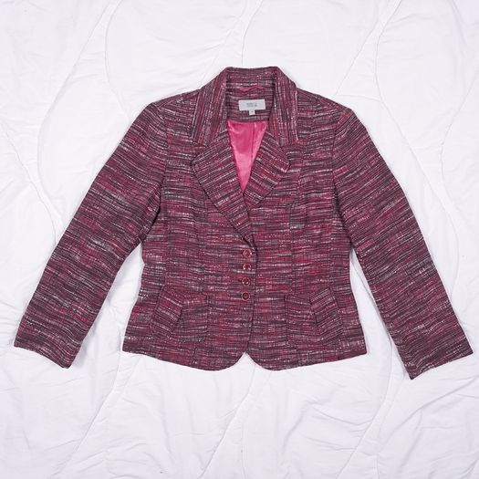 Marks & Spencer Pink Red Textured Tweed Button-Up Tailored Slim Fit Blazer 10UK/38EU