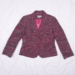 Marks & Spencer Pink Red Textured Tweed Button-Up Tailored Slim Fit Blazer 10UK/38EU
