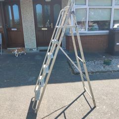 6-Step Heavy Duty Aluminium Folding Ladder with Safety Rail  Tool Tray