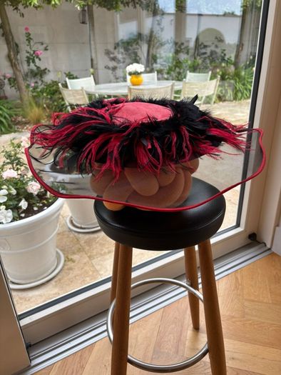 Ted Moreland of Dublin red and black occasion hat